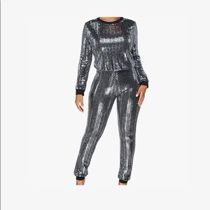 Women's Sequin Glitter Long Sleeve Sweatshirts and Skinny Long Pants